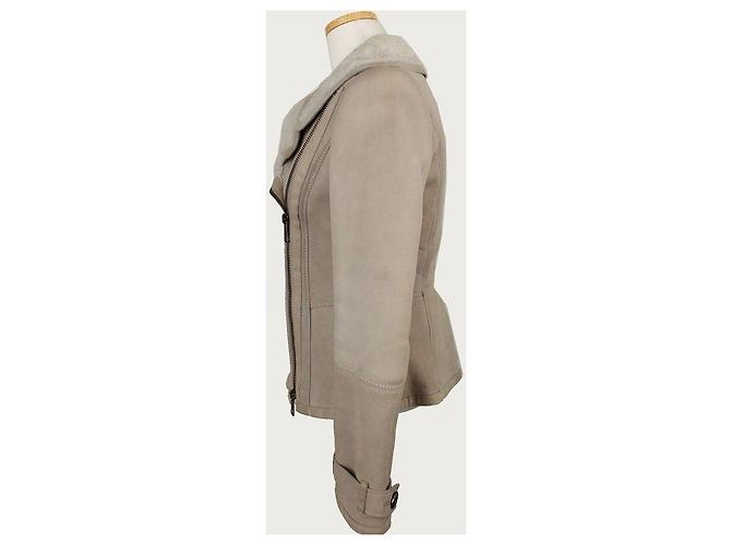 Burberry Kurze Mustang-Jacke aus hellkhakifarbenem Lammleder mit Reißverschluss Braun - Ansicht 3