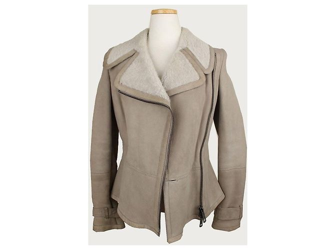Burberry Kurze Mustang-Jacke aus hellkhakifarbenem Lammleder mit Reißverschluss Braun - Ansicht 5