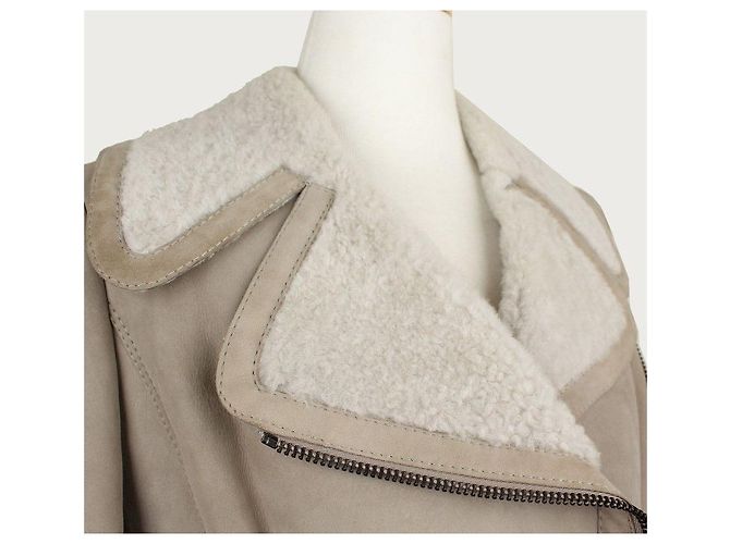 Burberry Kurze Mustang-Jacke aus hellkhakifarbenem Lammleder mit Reißverschluss Braun - Ansicht 7