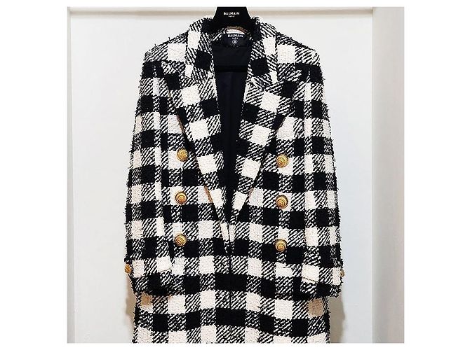 Balmain Abrigo largo de tweed Plata - vista 4