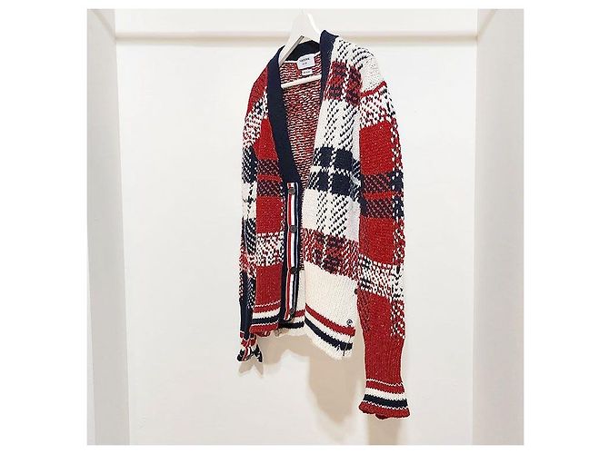 Thom Browne V-Ausschnitt Cardigan mit Donegal-Tartanstreifen Rot - Ansicht 2