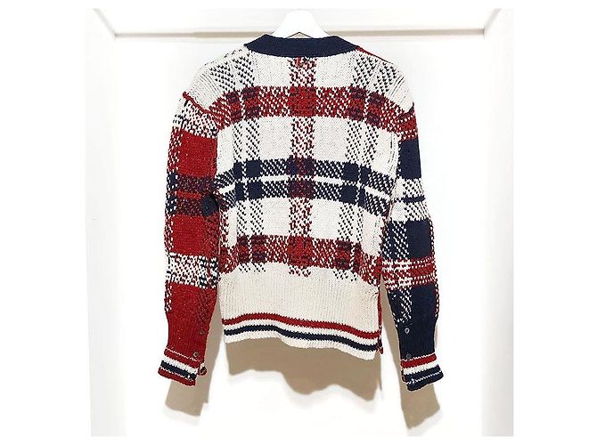 Thom Browne V-Ausschnitt Cardigan mit Donegal-Tartanstreifen Rot - Ansicht 3