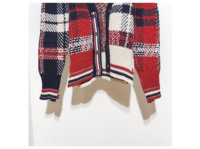 Thom Browne V-Ausschnitt Cardigan mit Donegal-Tartanstreifen Rot - Ansicht 5