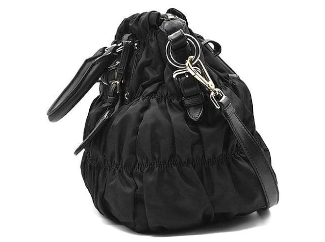 Prada Borsa Tote e Borsa a Spalla Tesuto Gofer Nero - vista 2