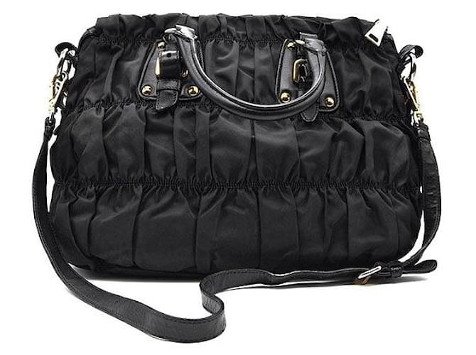 Prada Borsa Tote e Borsa a Spalla Tesuto Gofer Nero - vista 3