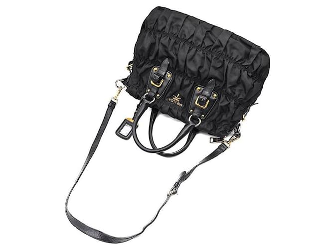 Prada Borsa Tote e Borsa a Spalla Tesuto Gofer Nero - vista 4