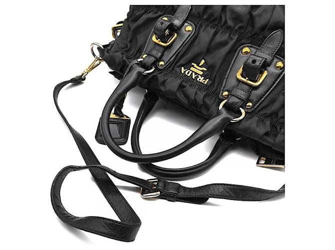 Prada Borsa Tote e Borsa a Spalla Tesuto Gofer Nero - vista 5