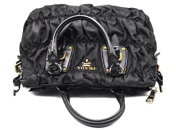 Prada Borsa Tote e Borsa a Spalla Tesuto Gofer Nero - vista 6
