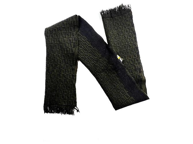 Fendi Sciarpa in lana con logo FF khaki Marrone - vista 5