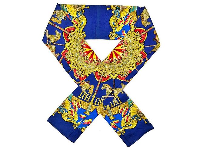 Hermès Cachecol longo Carrousel azul marinho - vista 3