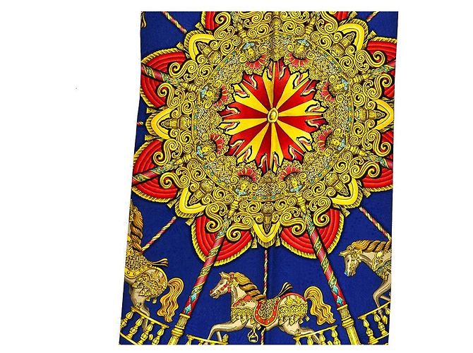 Hermès Cachecol longo Carrousel azul marinho - vista 7