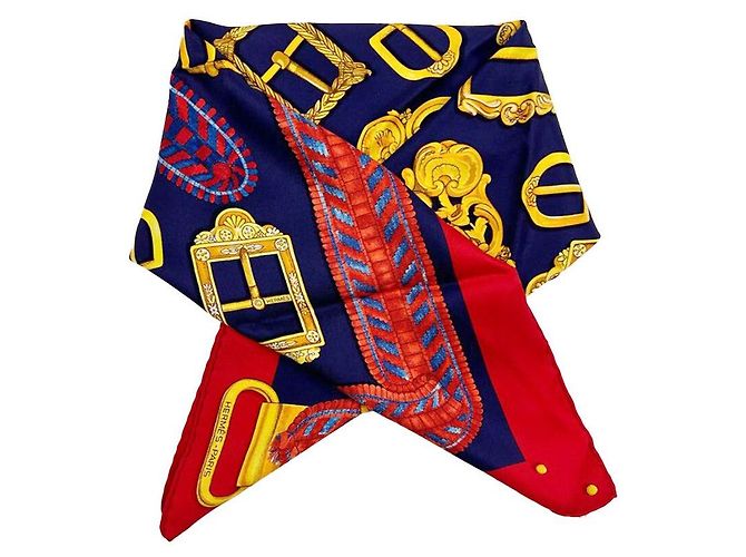 Hermès SEIDENSCHAL ROT NAVY BOUCLES UND GALON DES ZAREN Blau - Ansicht 3