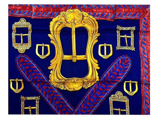 Hermès SEIDENSCHAL ROT NAVY BOUCLES UND GALON DES ZAREN Blau - Ansicht 5