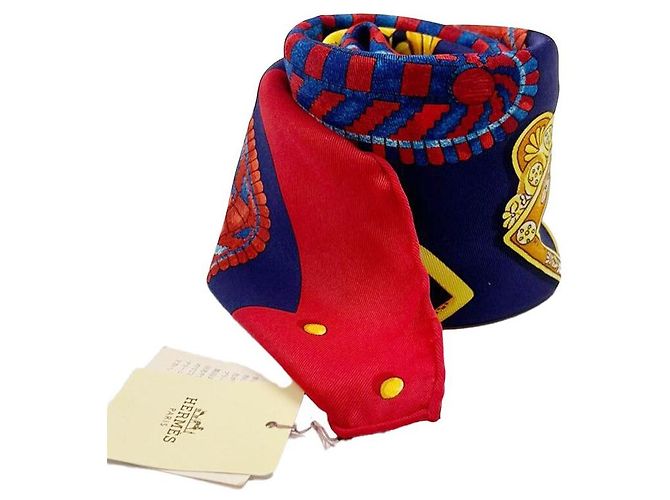 Hermès SEIDENSCHAL ROT NAVY BOUCLES UND GALON DES ZAREN Blau - Ansicht 7