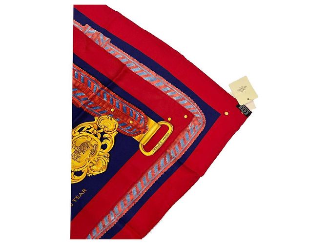 Hermès SEIDENSCHAL ROT NAVY BOUCLES UND GALON DES ZAREN Blau - Ansicht 8