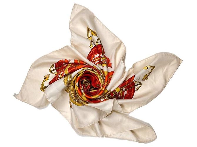 Hermès Sciarpa in seta PROUES Avorio Arancione Bianco - vista 5