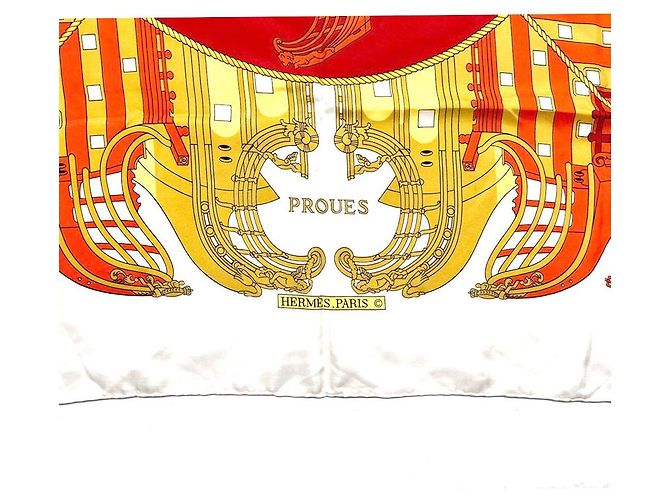 Hermès Sciarpa in seta PROUES Avorio Arancione Bianco - vista 6
