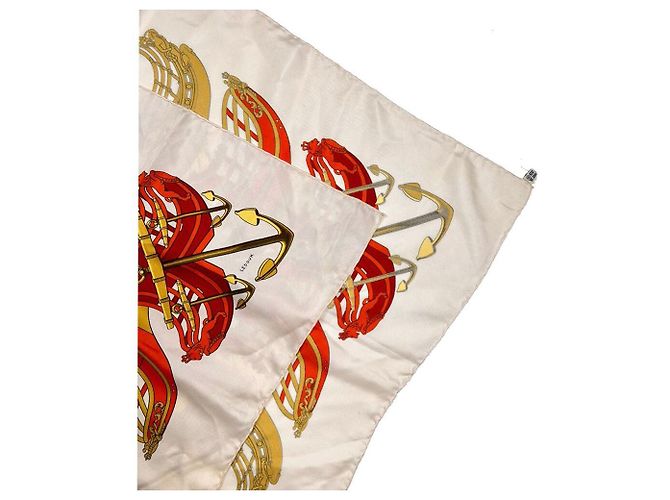 Hermès Sciarpa in seta PROUES Avorio Arancione Bianco - vista 7