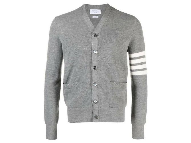 Thom Browne Stripe Feiner Merino Waffel Hoch V-Ausschnitt Cardigan - Ansicht 4