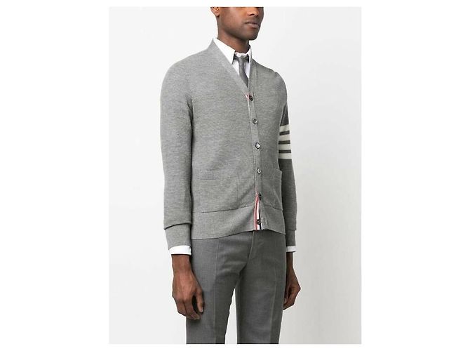 Thom Browne Stripe Feiner Merino Waffel Hoch V-Ausschnitt Cardigan - Ansicht 5