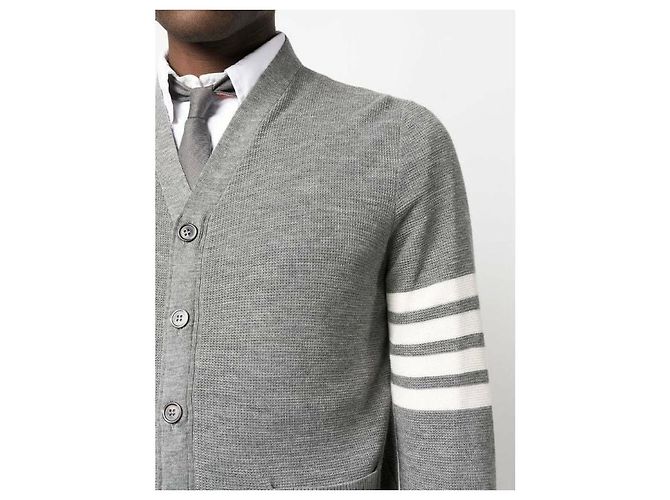 Thom Browne Stripe Feiner Merino Waffel Hoch V-Ausschnitt Cardigan - Ansicht 6