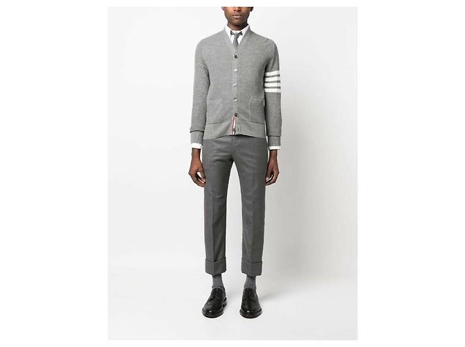 Thom Browne Stripe Feiner Merino Waffel Hoch V-Ausschnitt Cardigan - Ansicht 8