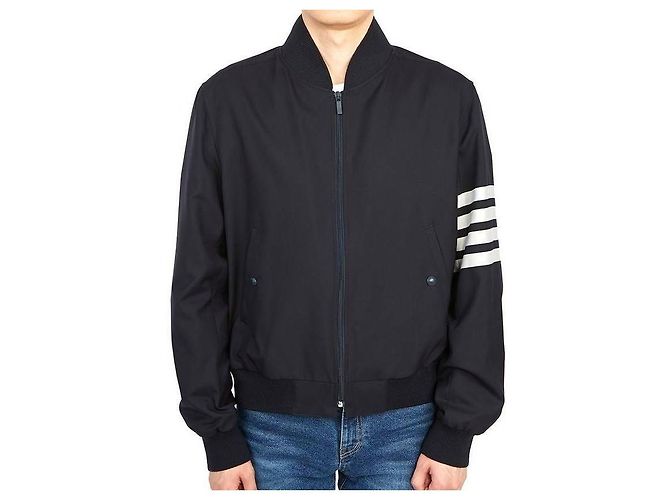 Thom Browne Stripe Plain Weaving Wool Blouson Blue - view 5
