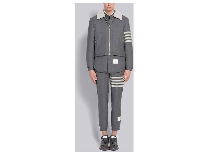 Thom Browne Stripe Plain Woven Wool Snap Button Shirt Jacket - view 5