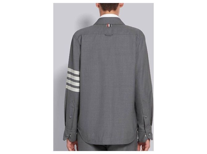 Thom Browne Stripe Plain Woven Wool Snap Button Shirt Jacket - view 6