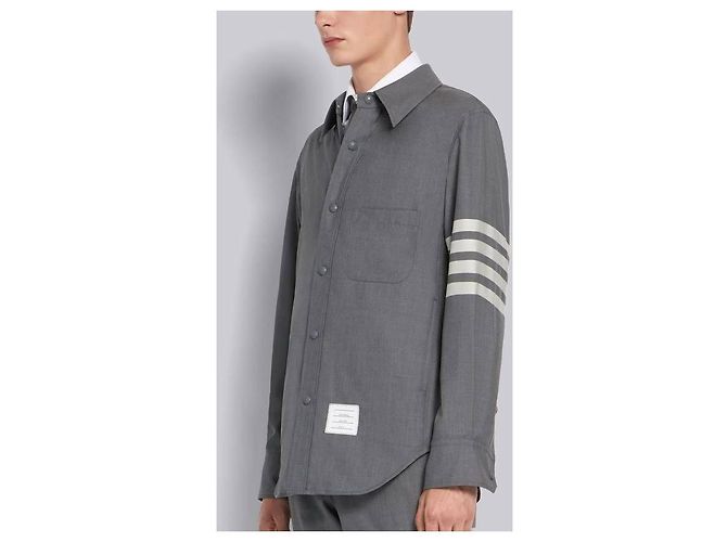 Thom Browne Stripe Plain Woven Wool Snap Button Shirt Jacket - view 7