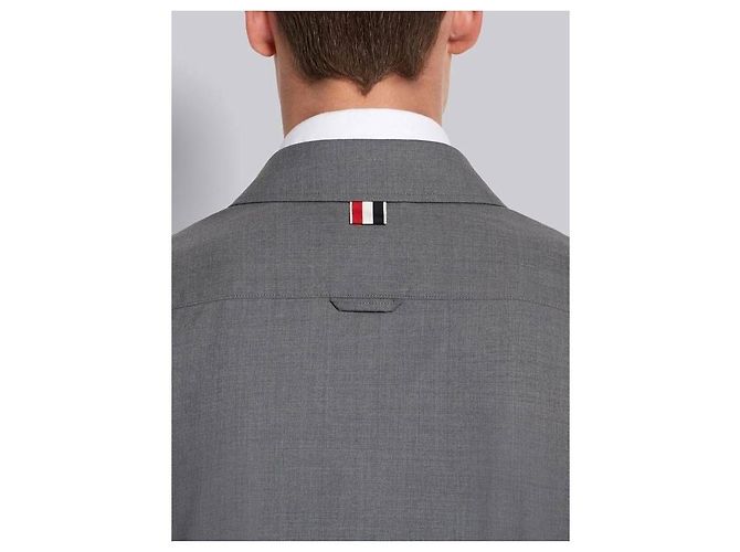 Thom Browne Stripe Plain Woven Wool Snap Button Shirt Jacket - view 8