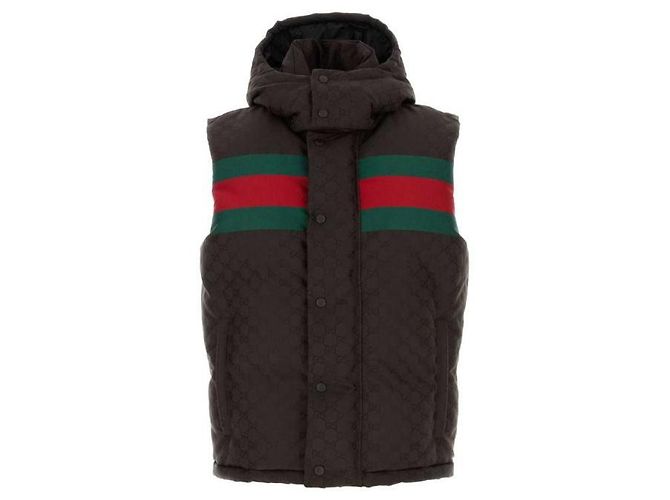 Gucci Colete acolchoado em jacquard com capuz Marrom - vista 4
