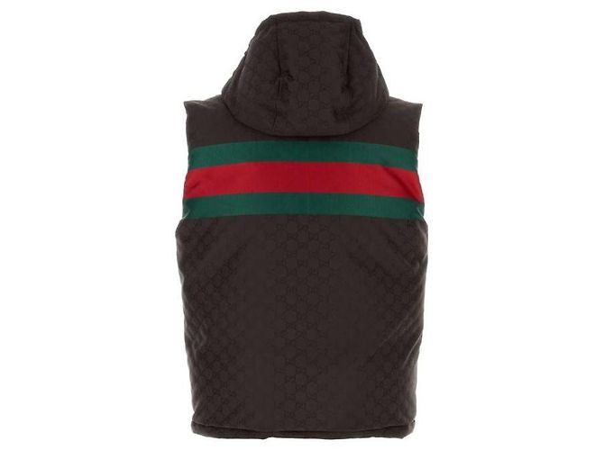 Gucci Colete acolchoado em jacquard com capuz Marrom - vista 5