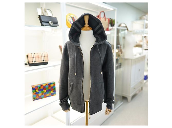 Burberry Felpa con cappuccio e zip in cotone carbone logo cavallo Marrone - vista 3