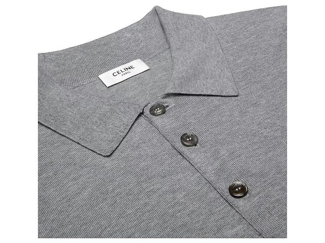 Céline Fine Cotton Polo Sweater Medium Grey Brown - view 3