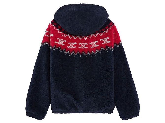 Céline Giacca con cappuccio in pile Fair Isle Triomphe Blu Navy Rosso - vista 2