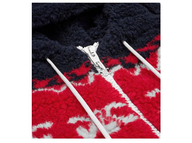 Céline Giacca con cappuccio in pile Fair Isle Triomphe Blu Navy Rosso - vista 3