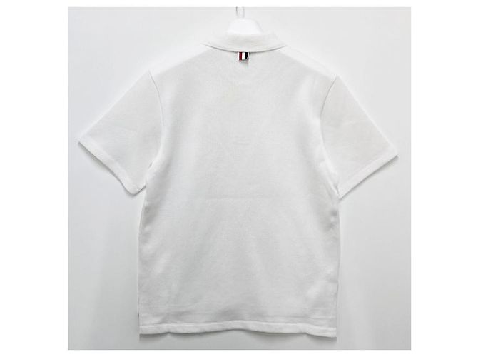 Thom Browne Polo a maniche corte in interlock con tasca e tre righe bianche Bianco - vista 14