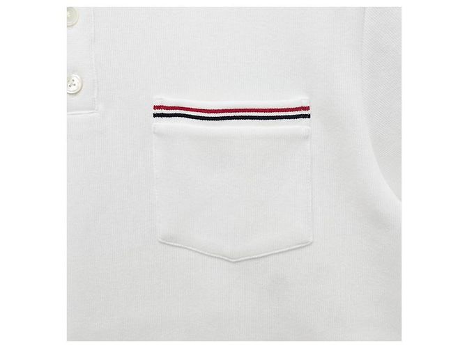 Thom Browne Polo a maniche corte in interlock con tasca e tre righe bianche Bianco - vista 18