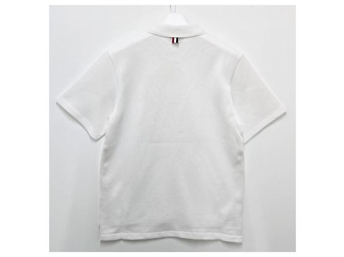 Thom Browne Polo a maniche corte in interlock con tasca e tre righe bianche Bianco - vista 2