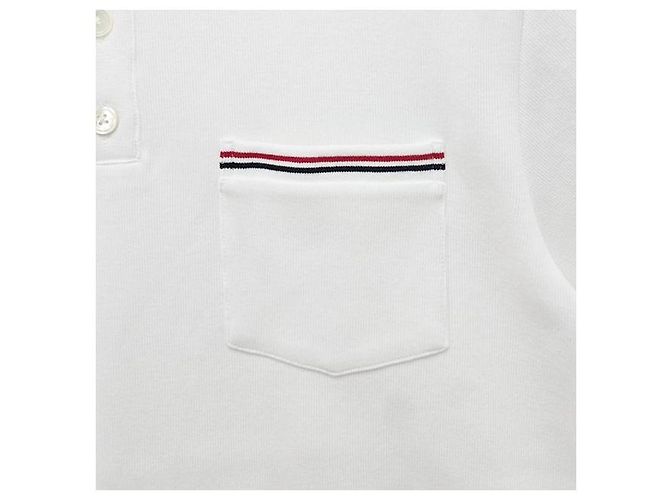 Thom Browne Polo a maniche corte in interlock con tasca e tre righe bianche Bianco - vista 6