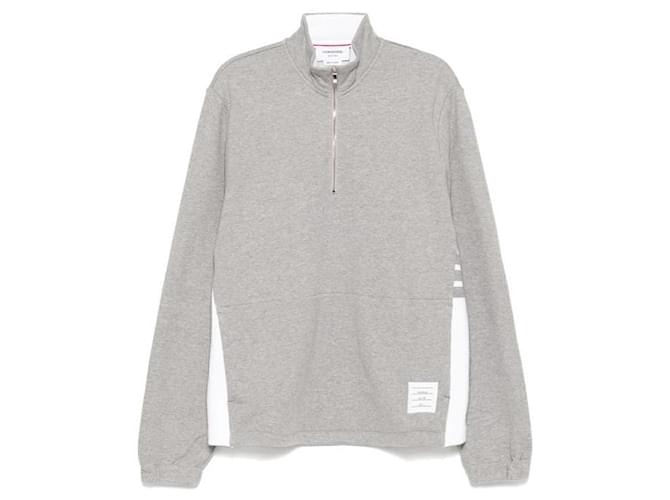 Thom Browne Pullover classico in jersey con mezza zip Marrone - vista 4