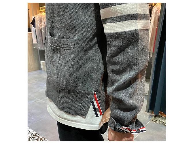 Thom Browne Milano Stitch Overbrand Bar Cardigan Mittelgrau Braun - Ansicht 19