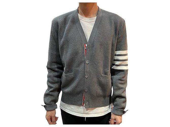 Thom Browne Milano Stitch Overbrand Bar Cardigan Mittelgrau Braun - Ansicht 2
