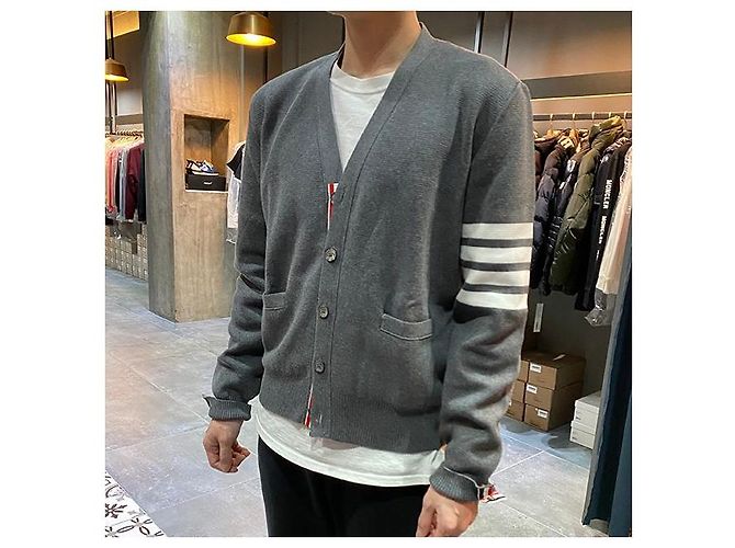 Thom Browne Milano Stitch Overbrand Bar Cardigan Mittelgrau Braun - Ansicht 3
