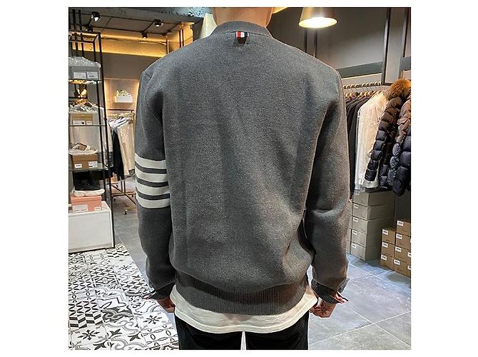 Thom Browne Milano Stitch Overbrand Bar Cardigan Mittelgrau Braun - Ansicht 5