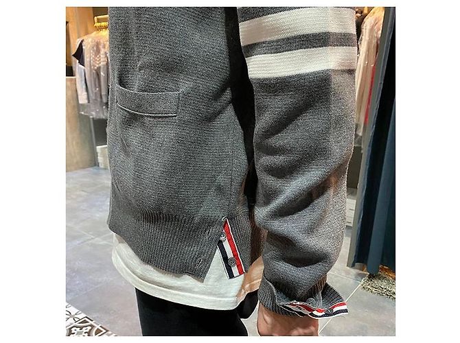 Thom Browne Milano Stitch Overbrand Bar Cardigan Mittelgrau Braun - Ansicht 7