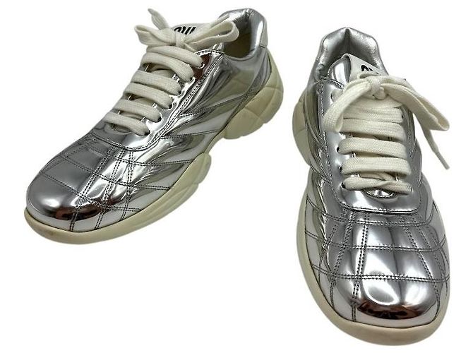 Miu Miu Sneakers Metalliche Trapuntate da Donna Argento - vista 2