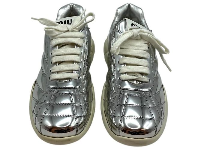 Miu Miu Sneakers Metalliche Trapuntate da Donna Argento - vista 3