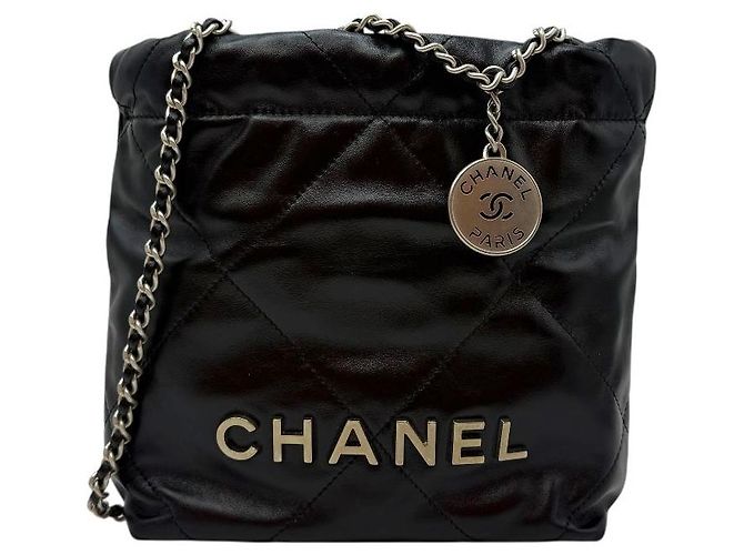 Chanel Mini borsa hobo in pelle di vitello lucida argento nero - Ansicht 2